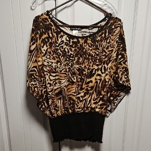 French Atmosphere Leopard Print Blouse with Black Accents